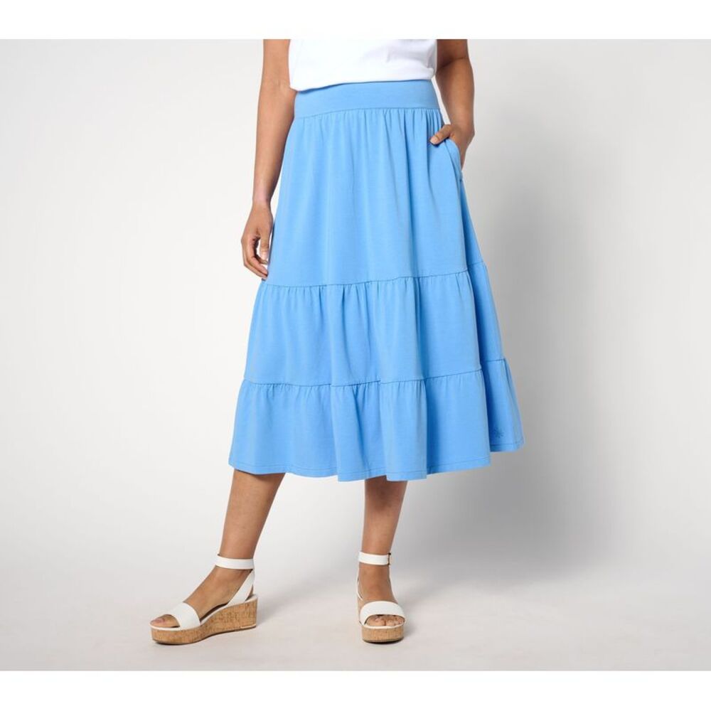 Isaac Mizrahi Live! Women's Petite Skirt 4XP Essentials Tiered Midi Blue A647711
